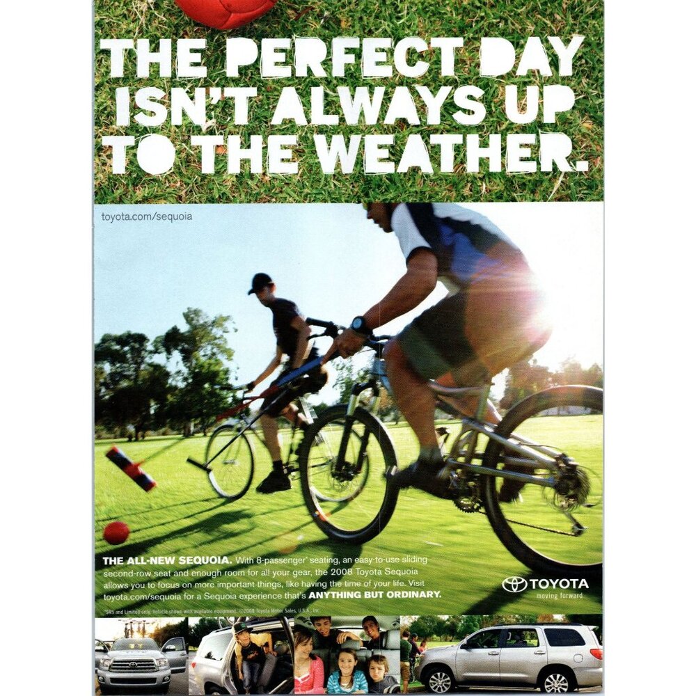 2008 Toyota Sequoia Luxury SUV Vintage Print Ad Bike Polo Game Wall Art